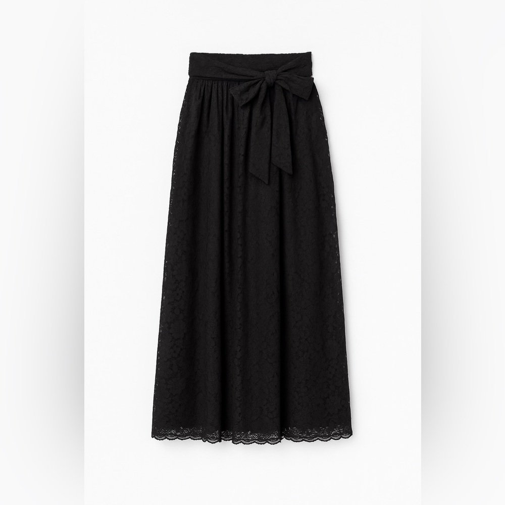 Vintage Laura Ashley Black Lace Midi Skirt Waist Tie Romantic Cottagecore Size S